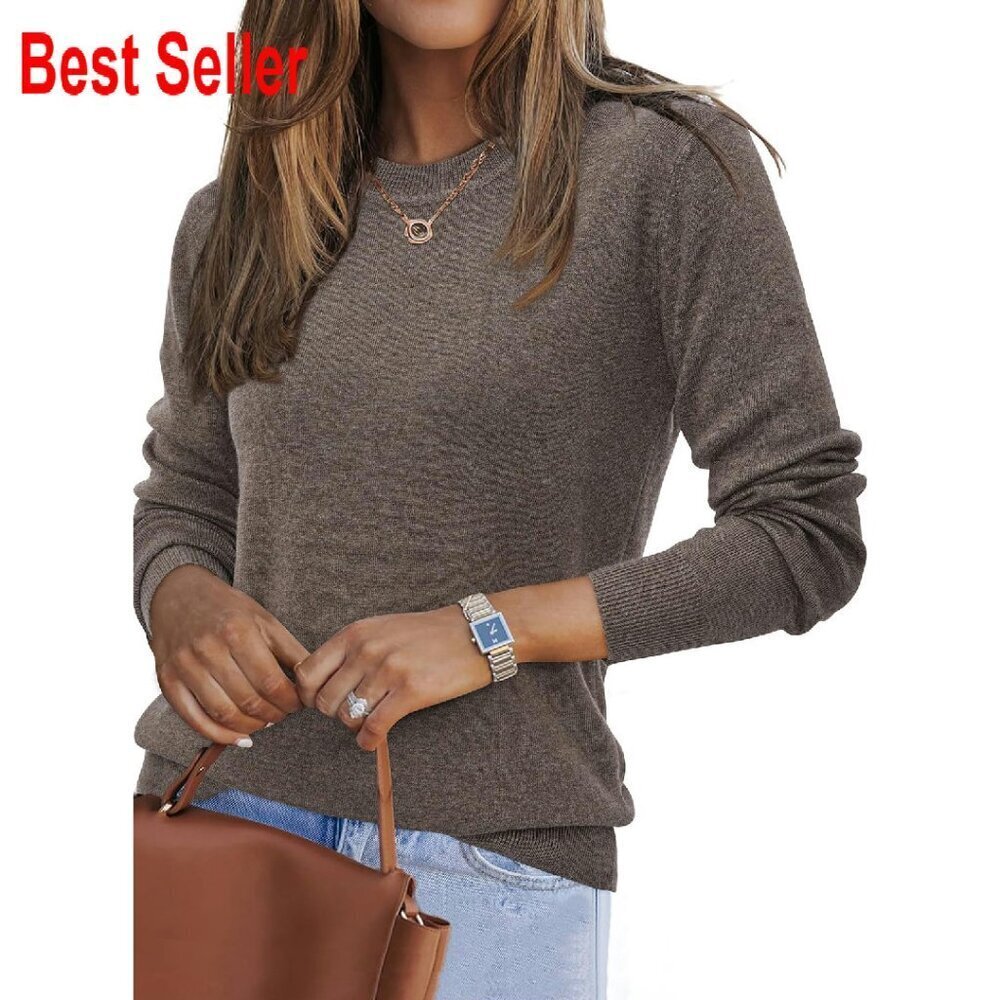 Wool Blend Crew Neck Sweater Classic Chic Fall Casual Loose Fit Pullover